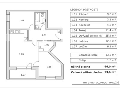 Prodej bytu 3+kk 66 m² (Jednopodlažní)